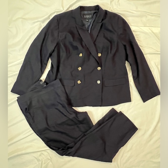 Eloquii Navy Double Breasted Blazer - Picture 3 of 8